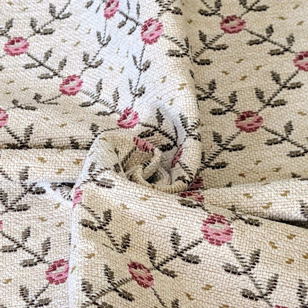VERVAIN BEIGE ROSE GREEN DRAPERY FURNITURE UPHOLSTERY FABRIC PIECE 72"L 55.5"W 1